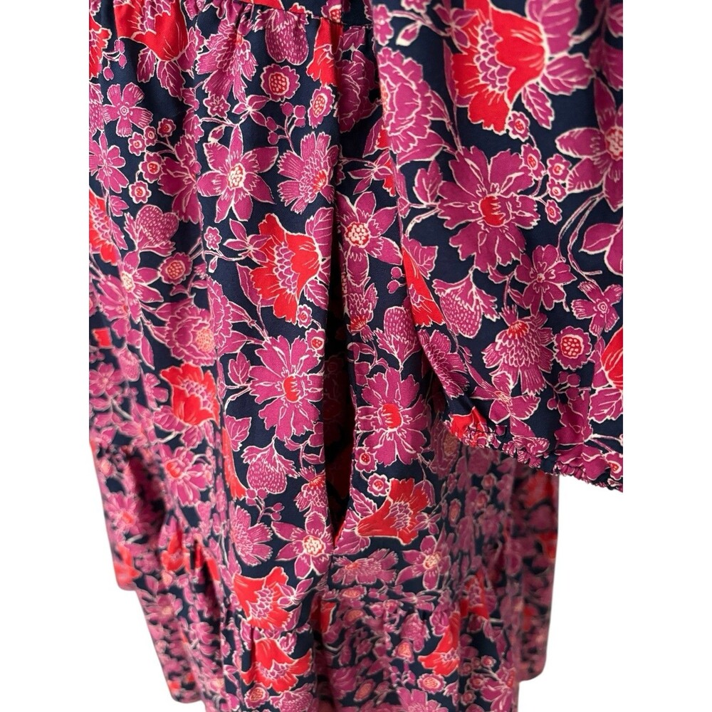 SUNDRY Floral Tiered Dress Sz 1 Women’s Small 4-6 Cottage Core Navy Pink Pockets - Picture 7 of 16